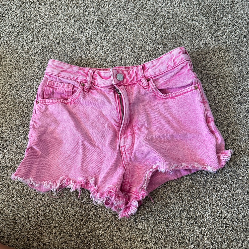 PacSun Vibrant Pink Frayed Jean Shorts